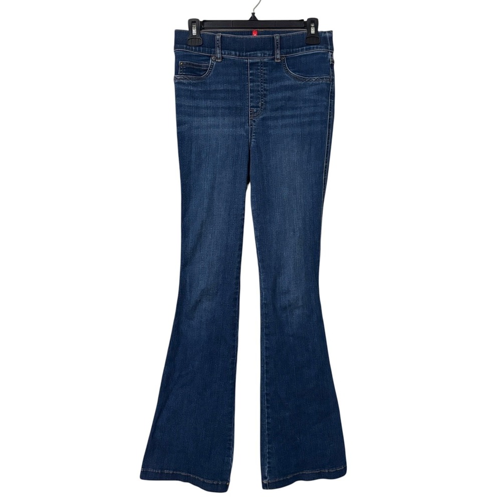 Spanx Womens Small Flare Jeans Blue Pull On Shaping Denim Slimming Boho Cowgirl